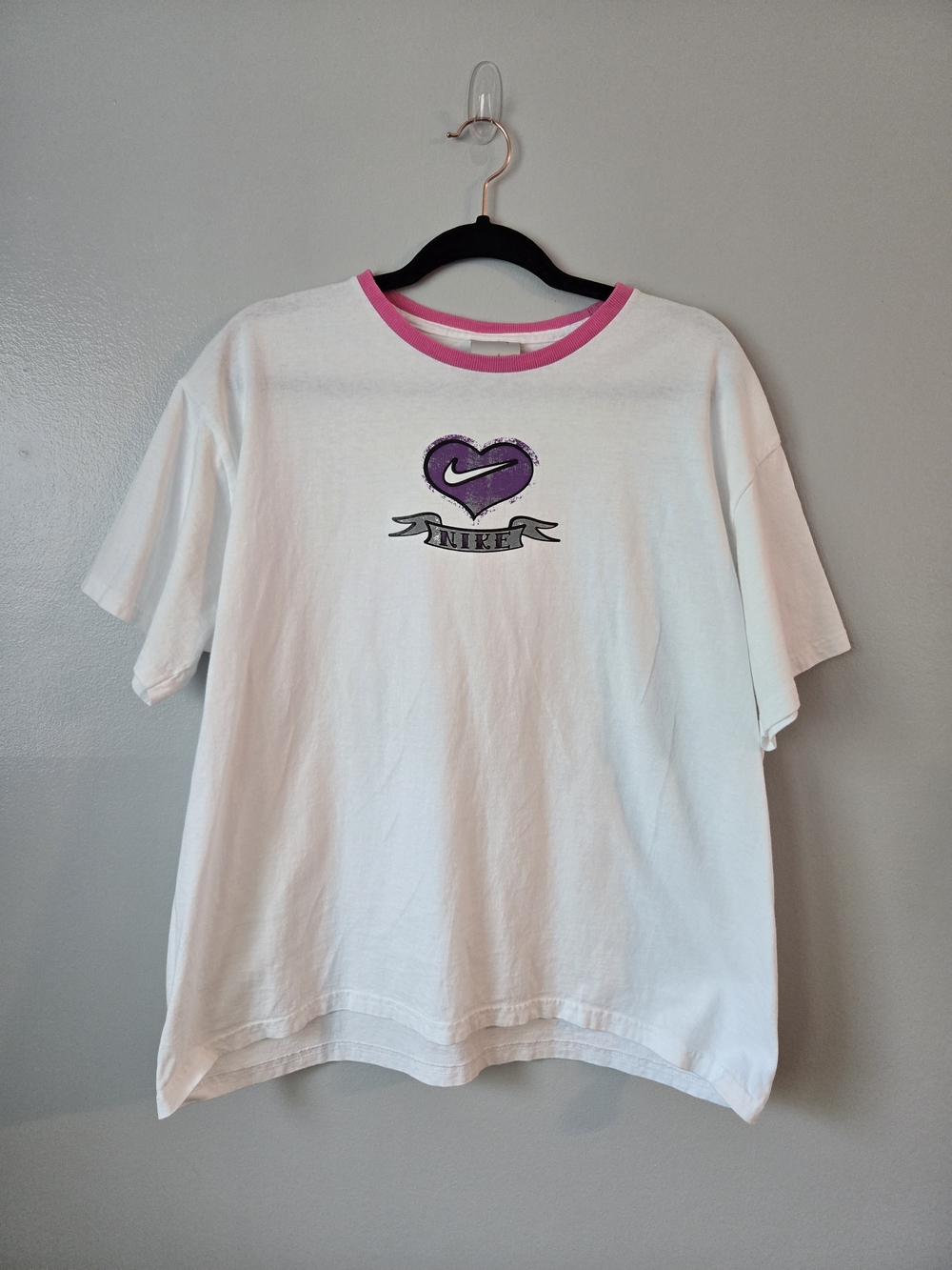 Vintage Nike Ringer Tee Xxl White Pink Purple Heart Swoosh Y2k 90s Made In Usa